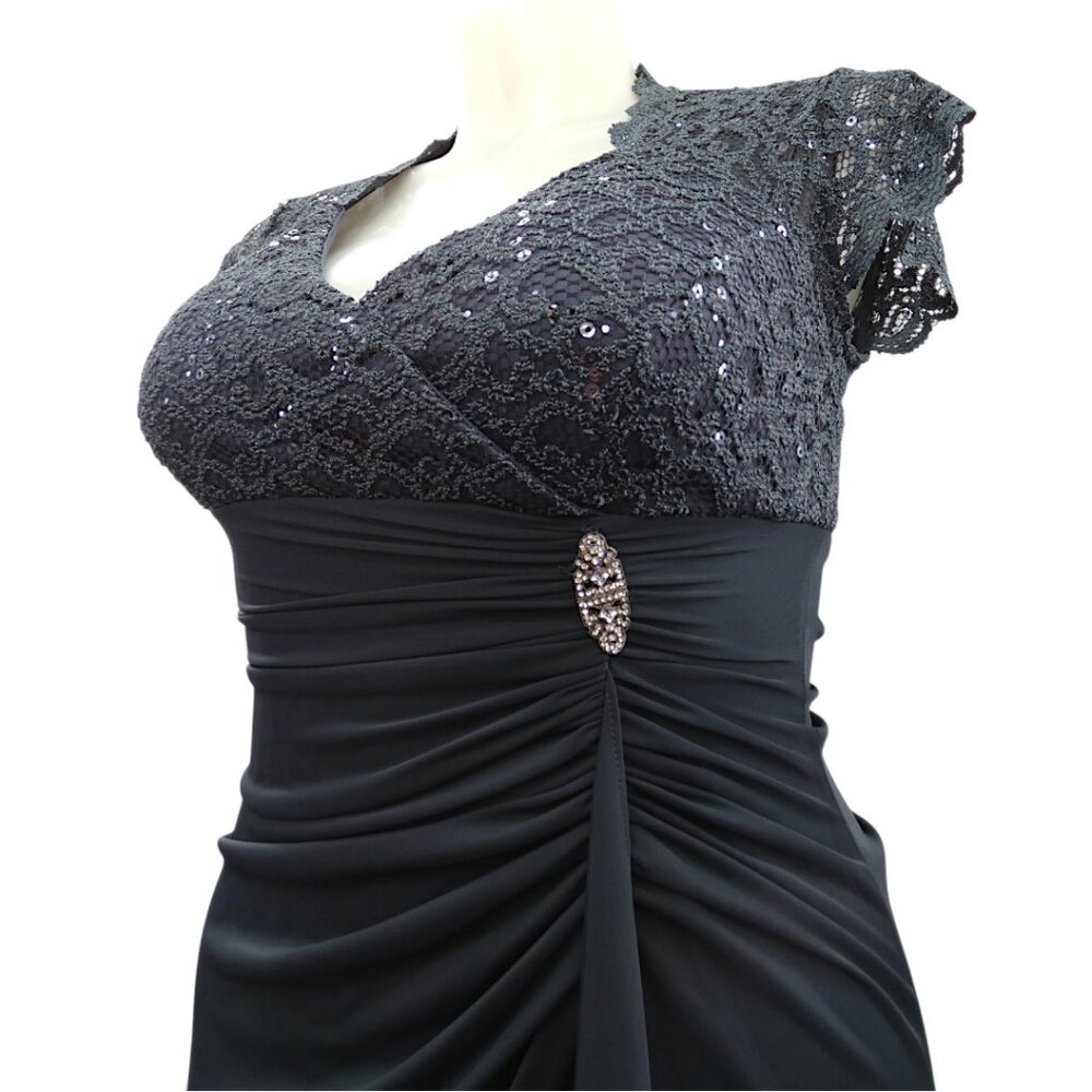 Betsy & Adam Sequin Lace Gown Charcoal Gray Size 14 Formal Evening - Picture 6 of 10